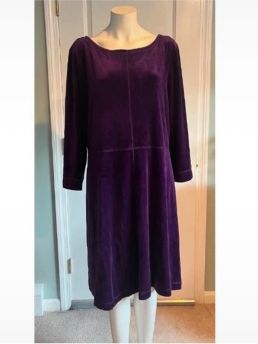Talbots Deep Purple Velvet Long-Sleeve Shift Dress